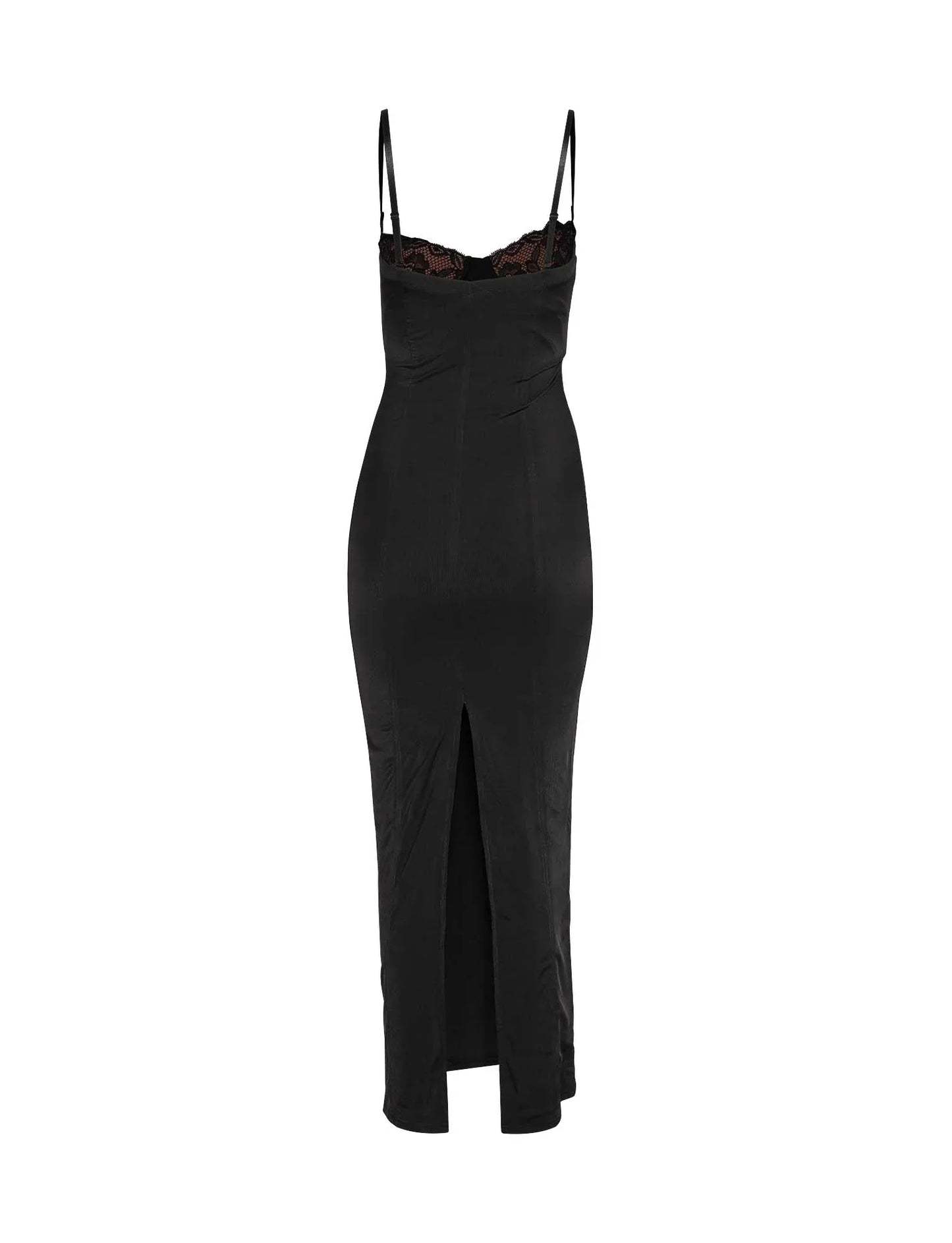 Zwarte Backless Kanten Naadloze Maxi Jurk