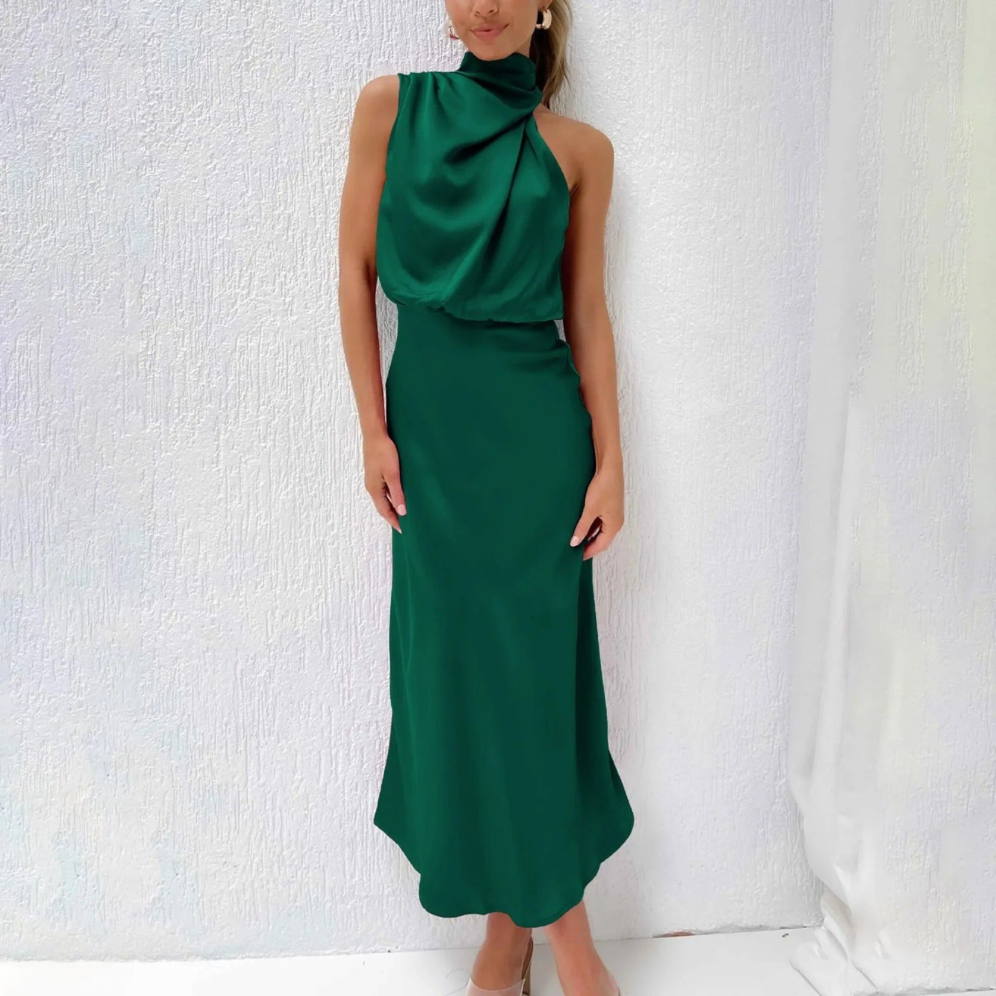 One Shoulder Satijnen Maxi Jurk Dames