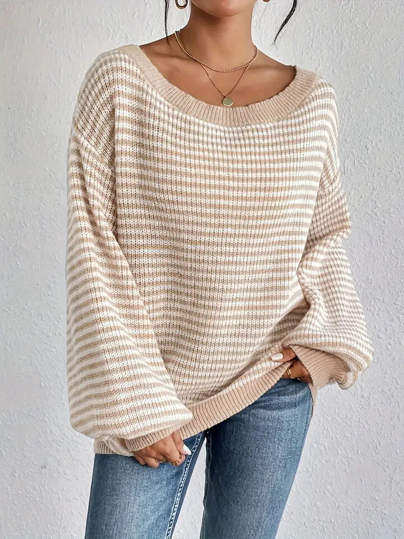 Charlie | Gestreepte gebreide off-shoulder trui