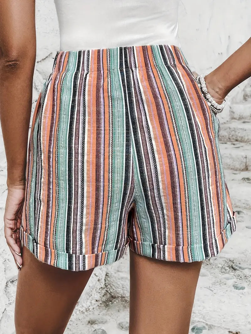 Maggie - High waist shorts met contrasterende strepen