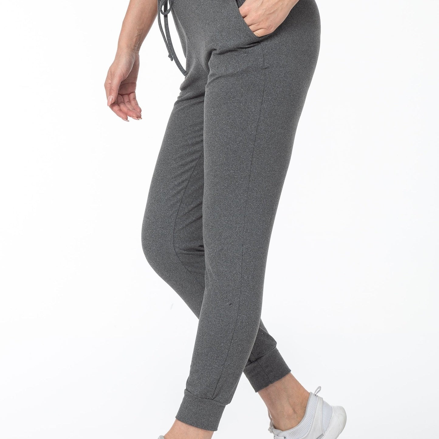 Lara | Zwarte casual sportbroek met hoge taille en zakken