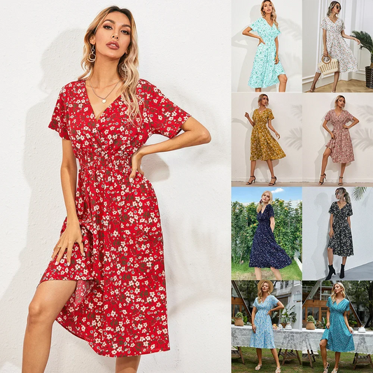 Nienke | Zomerjurk met V-hals en bloemenprint