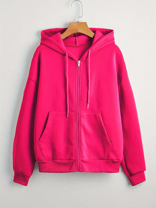 Nina | Effen kleur hoodie met trekkoord en dikke rits