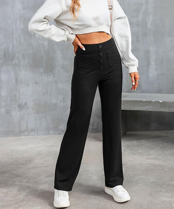 Elastische Broek Met Hoge Taille Dames