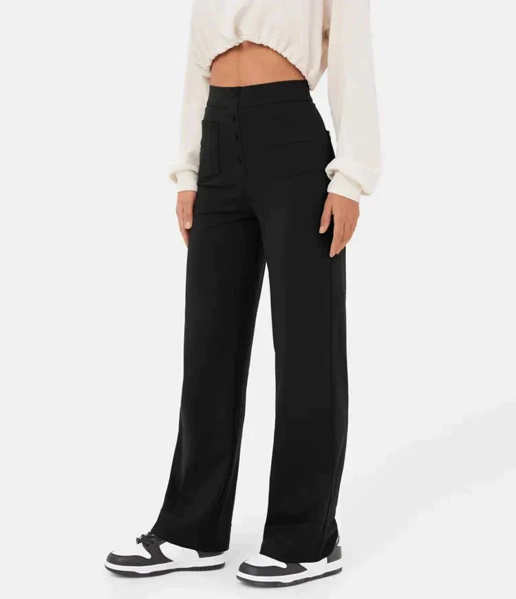 Elastische Broek Met Hoge Taille Dames