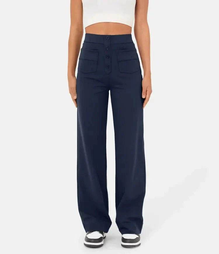 Luus | Stijlvolle high-waisted elastische casual broek