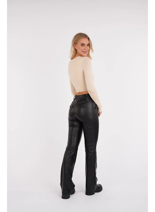 Stijlvolle Leren Flare Broek Dames