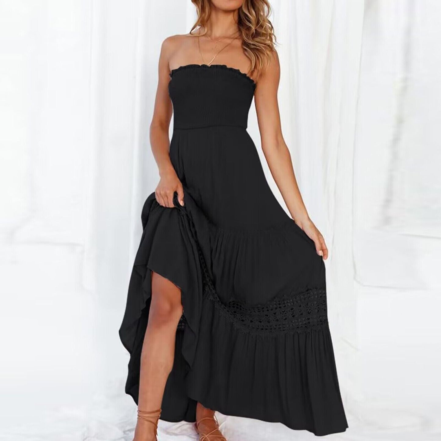 Celeste - Zomerse off-the-shoulder jurk met kanten afwerking